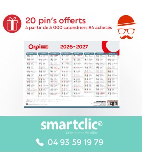 Calendrier 2026/2027 - 16 mois - A4 - "Orpi Pro"
