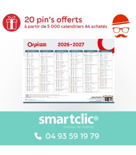 Calendrier 2026/2027 - Scolaire - A4 - "Orpi Pro"