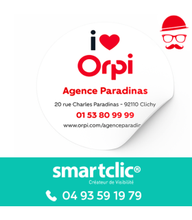 Sticker ''I LOVE Orpi blanc'' (qualité vinyle / lot de 250, tarifs dégressifs)