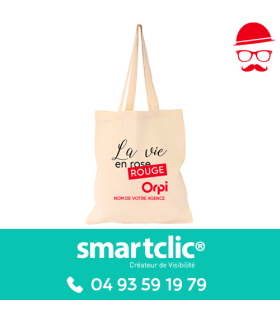 Totebag "La vie en rouge" personnalisé - anses beige (le lot de 100 - tarifs dégressifs)